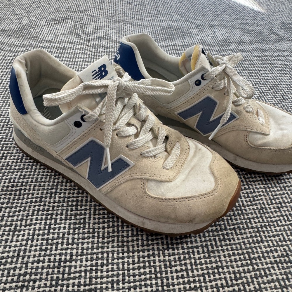 New Balance 574 Core Cream Blue Suede Mesh Sneakers WL574CBL Mens 7
